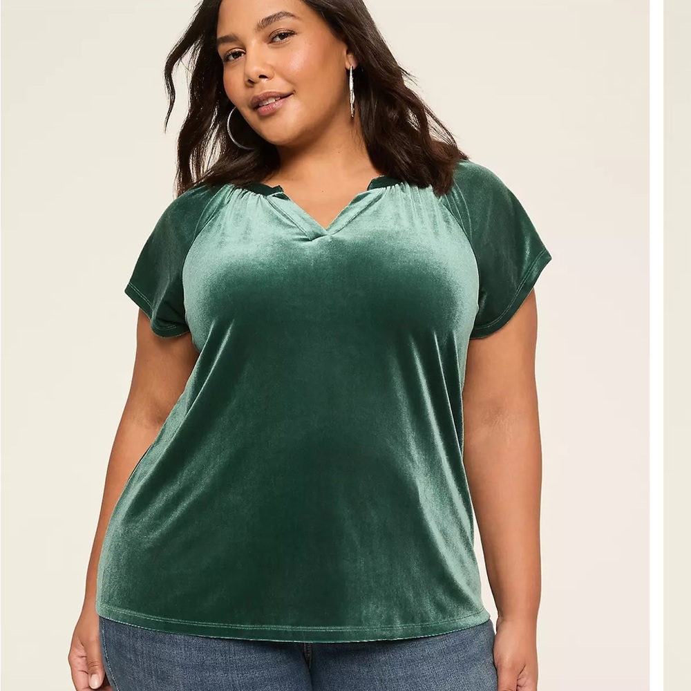 Lane Bryant NWT 18/20 Velvet Short-Sleeve Women's Top - Emerald Green